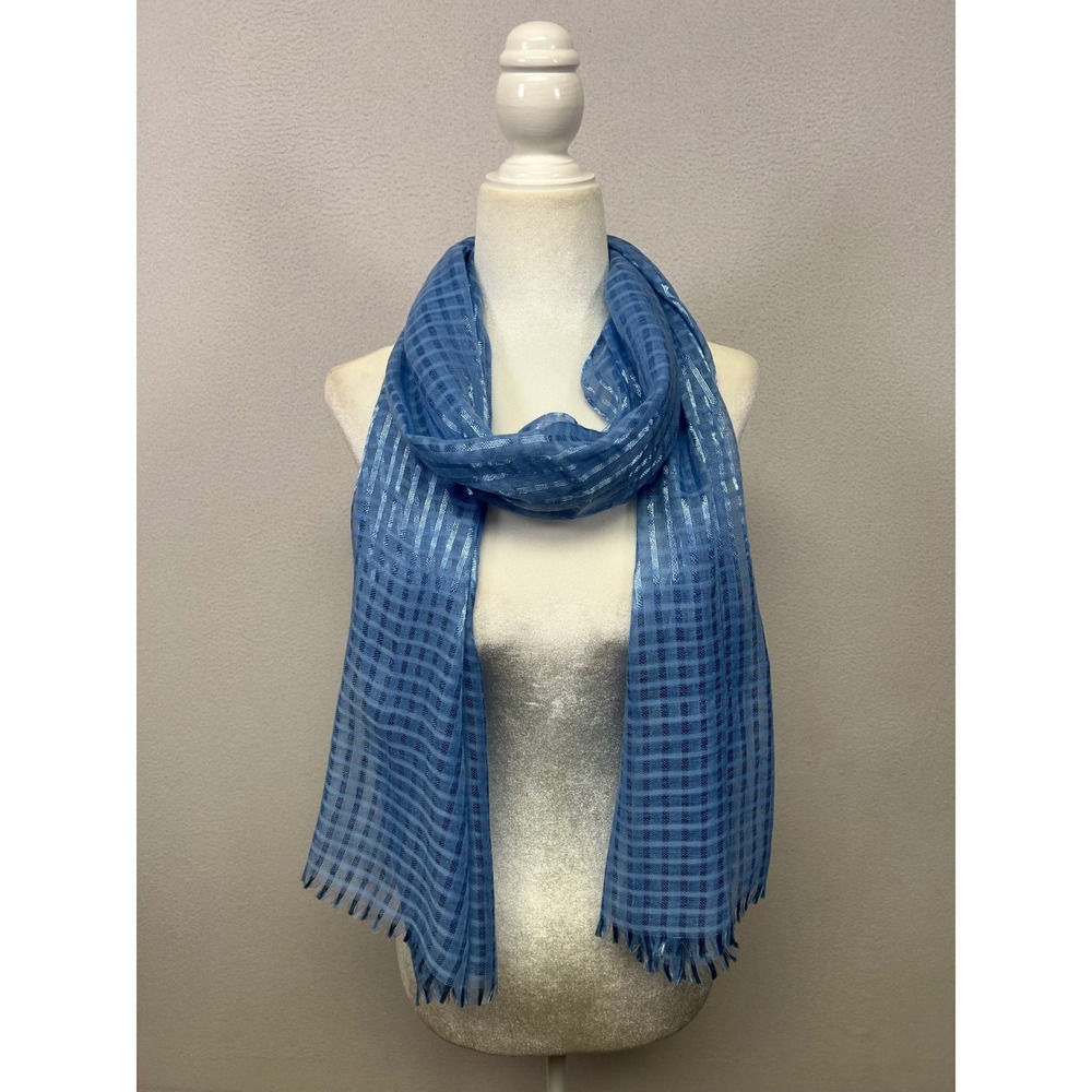 Shimmer Metallic Christopher & Banks Womens OS Blue Plaid Sheer Mesh Scarf